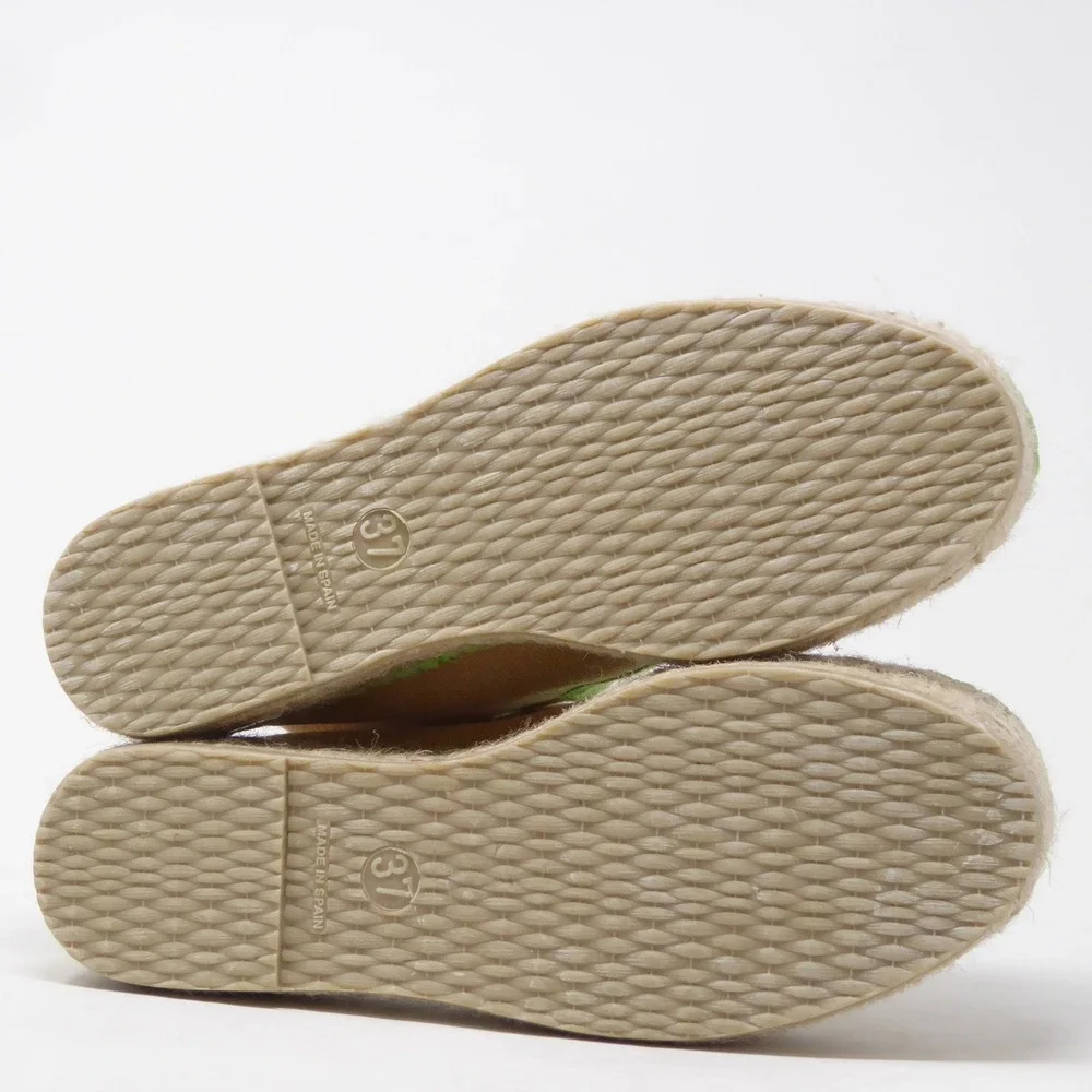 Free People Surfside 2.0 Espadrille Mary Jane Tan Green Buckle Platform 37 / 6.5